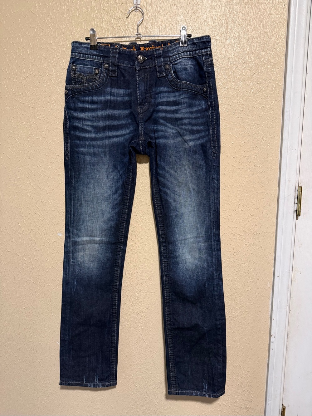 Rock Revival Jeans Curtis Straight Leg Size 34 Tall Long Men’s Dark Wash
